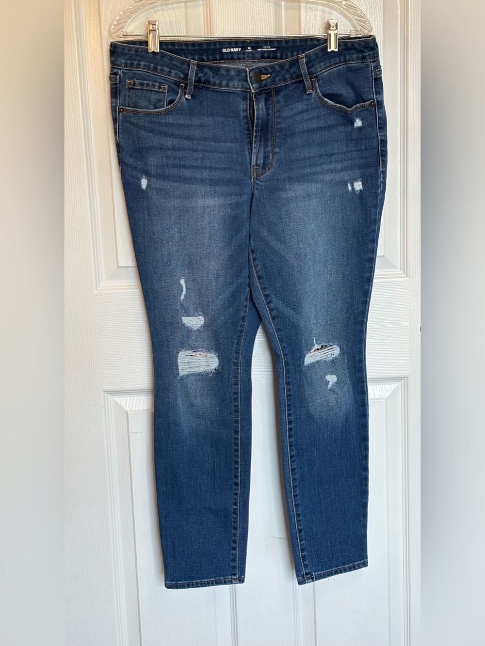 Old Navy Mid-Rise Pop Icon Skinny Ripped Distressed Denim Blue Jeans Women’s 12